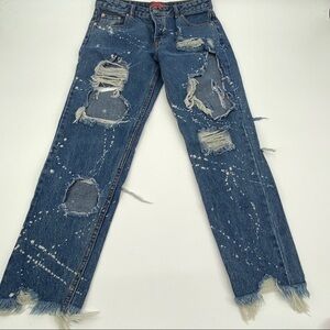 Signature8 distressed high rise raw hem straight leg jeans